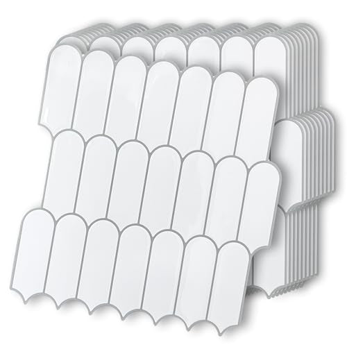 10 Sheet Peel and Stick Backsplash Tile for Kitchen, 12” x 12” Self Adhesive Glossy Vinyl Wall Subway Tiles Waterproof No Residual for Bathroom Fireplace, White with Gray Grout - color: White
