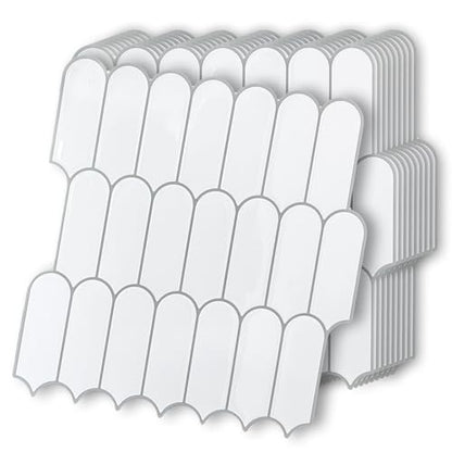 10 Sheet Peel and Stick Backsplash Tile for Kitchen, 12” x 12” Self Adhesive Glossy Vinyl Wall Subway Tiles Waterproof No Residual for Bathroom Fireplace, White with Gray Grout - color: White
