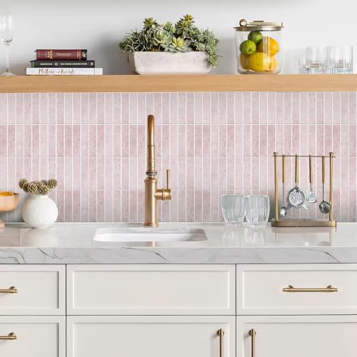 10 Sheets Thicker Design Peel and Stick Backsplash, Self Adhesive Wall Tiles, Stick on Backsplash for Kitchen and Bathroom, 11.8"x11.8", Pink - color: Pink