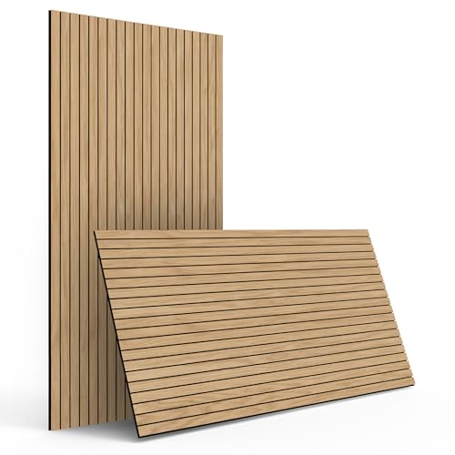 4-Piece Wood Slat Wall Panel for Interior Wall Decor Noise Cancelling 47.2" x 23.6" Peel and Stick Acoustic Decorative 3D Sound Absorbing Wall Paneling, Natural Oak - color: Natural Oak, size: 4pcs - 47.2" x 23.6"