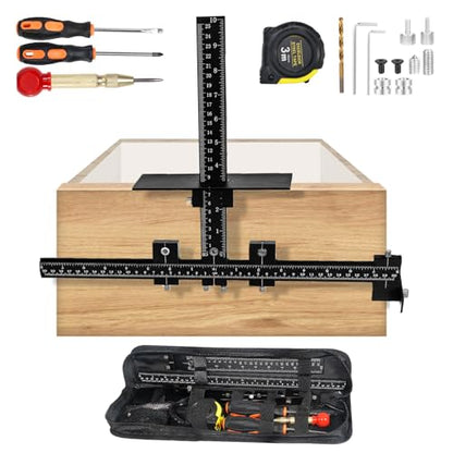 14-Piece Cabinet Hardware Jig Tool Set, Black Aluminum Alloy Cabinet Handle Jig & Drill Guide Template for Drawer Knobs, Door Pulls, Cabinet Handle Template & Hinge Adjustment Tool - color: Black