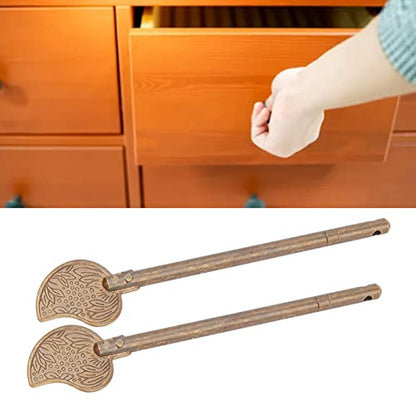 Chinese Leaf Bolt Locking Pin, 4.3in Safety Pure Brass Key Locking Arm for Asian Cabinet Door Chest, Furniture Hardware Locking Up Files