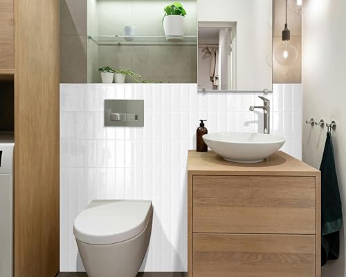 White Backsplash Tile Peel and Stick for Kitchen Wall,Subway 10-Sheet - color: Pure White