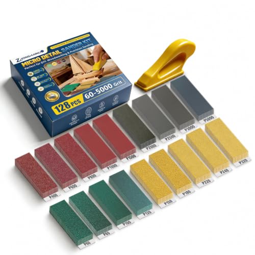 128 Sheets Sandpaper Assortment Pack, 60-5000 Grit with Sanding Blocks