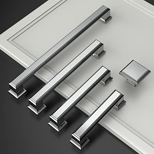 Amerdeco 10 Pack Polished Chrome Cabinet Pulls 3 Inch(76mm) Hole Center Cabinet Hardware Kitchen Cabinet Handles for Bathroom Drawer Pulls Dresser Pulls ZH0001 - color: Polished Chrome, size: 3" hole center, style: 10 Pack