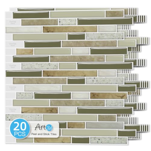 Art3d Linear Subway Design Peel and Stick Backsplash, 20-Pack, Chrysophoron - color: Chrysophoron