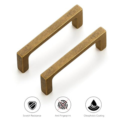 Ravinte Antique Brass Kitchen Cabinet Solid Handles,3-1/2 Inch,10 Pack - color: Antique Brass, size: 3-1/2 Inches Hole Center