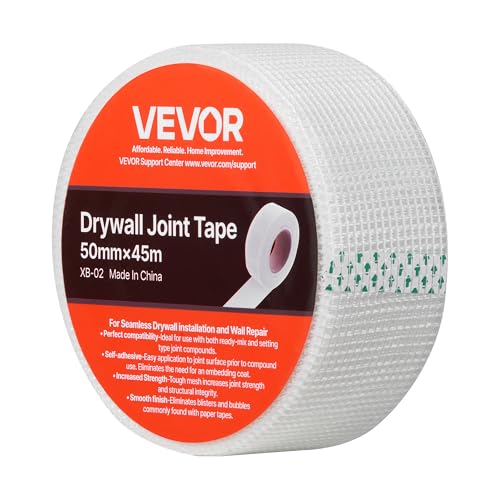 VEVOR Drywall Mesh Tape, 1.97 inch W x 147.64 ft L Self-Adhesive Fiberglass Drywall Joint Tape, 36 Rolls Dry Wall Patch for Easy Sheetrock Ceiling Crack Repair, to Achieve Smooth Even Wall Surface - color: White - 12 - pack