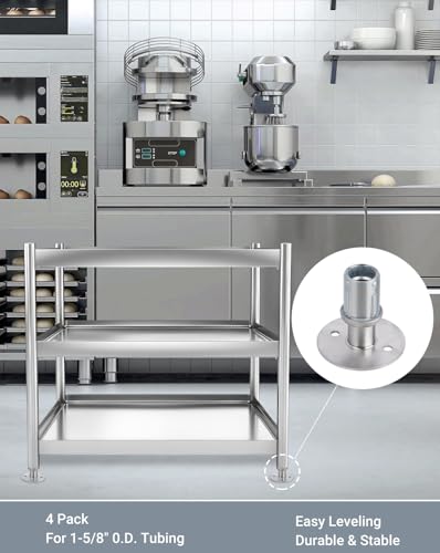 Adjustable Bullet Feet for 1-5/8" O.D. Tubing - Table Leg Levelers - color: Stainless Steel Round Flange Base Leveling Feet