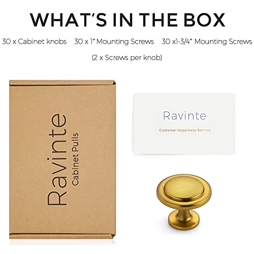 Ravinte Brushed Brass Round Cabinet Knobs,Zinc Pulls,1-1/4 Inch,30 Pack - color: Gold