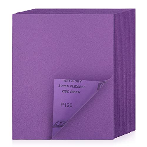 POLIWELL 120 Grit Sanding Sheets 20 PCS 9 x 11 Inch Purple Alumina - style: 120Girt