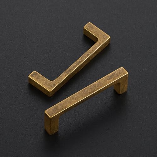 Ravinte Antique Brass Cabinet Handles Solid Square Pulls 3 Inch 10 Pack - size: 3 Inch Hole Center