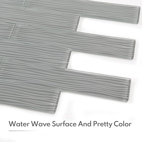Lovdeco Grey Water Wave Glass Subway Tile, Glass for Bathroom Kitchen Backsplash Wall, 3 x 12 Inch, 4 Sq.Ft. - color: Gray, size: 3 x 12 Inch