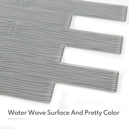 Lovdeco Grey Water Wave Glass Subway Tile, Glass for Bathroom Kitchen Backsplash Wall, 3 x 12 Inch, 4 Sq.Ft. - color: Gray, size: 3 x 12 Inch