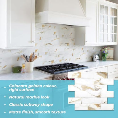STICKGOO 10-Sheet Peel and Stick Backsplash, Calacatta Golden - color: Calacata Golden