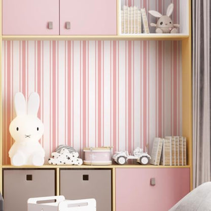 Pink Striped Peel and Stick Wallpaper 17.3" x 200" - color: Pink, size: 17.3" x 200"