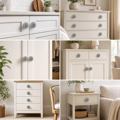 Ajuny Ceramic Knobs Set 12 White Grey Printed Cabinet Drawer Pull Handles