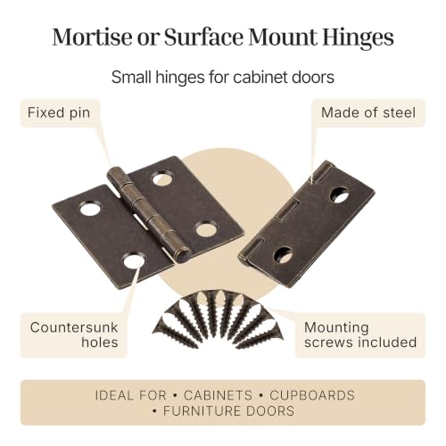 Antique Brass Butt Hinges - 1-1/2" x 1-1/2" - Pack of 2 - Cabinet Door and Box Hinges - BH6-SAB (1) - color: Antique Brass