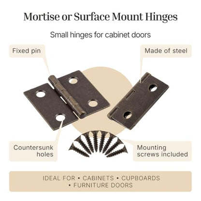 Antique Brass Butt Hinges - 1-1/2" x 1-1/2" - Pack of 2 - Cabinet Door and Box Hinges - BH6-SAB (1) - color: Antique Brass