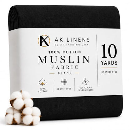 AK TRADING CO. Muslin Fabric/Textile - Draping Fabric - Black 10 Yards Medium Weight - 100% Cotton (60in. Wide) - color: Black, size: 10 Yards