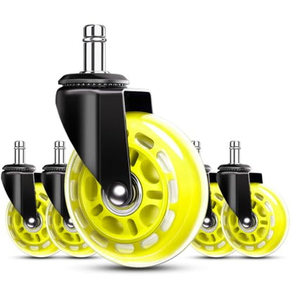 RidRed Gaming Chair Wheels - Heavy-Duty Office Chair Wheels - Replacement Rubber Casters- Universal Fit 3 Inch Chair Casters, Noise Free, Fits 98% Chair, for All Floor - color: Yellow