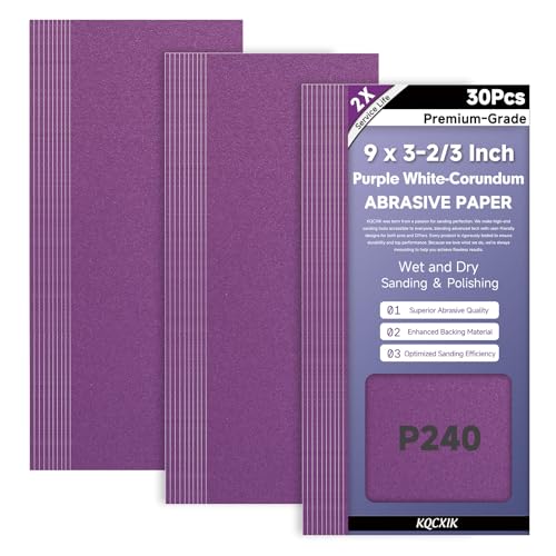 30-Sheet Premium White Corundum Wet Dry 240 Grit Sandpaper - size: 9 x 3-2/3 Inch, style: 240 Grit
