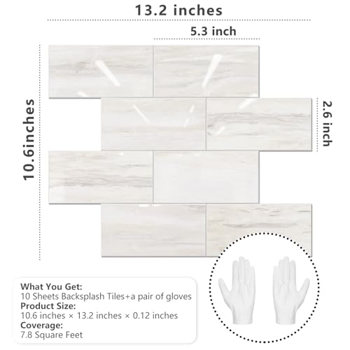 STICKGOO 10-Sheet Backsplash Peel and Stick Subway Tile(Thicker Design) - color: Faux Eurasian Wood Marble