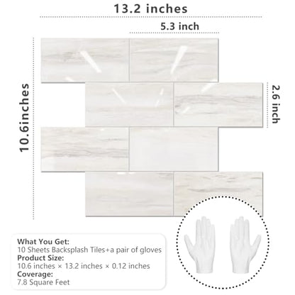 STICKGOO 10-Sheet Backsplash Peel and Stick Subway Tile(Thicker Design) - color: Faux Eurasian Wood Marble