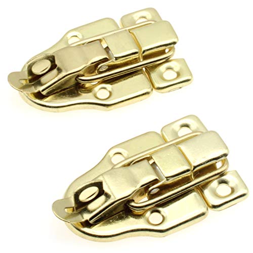 Retro Style Duckbilled Toggle Hasp Latch,LBTODH 2 pcs Antique Toggle Hasp Latch with Padlock Hole for Jewelry Box Cabinet Toolbox Suitcase,with Mounting Screws(Gold) - color: Gold