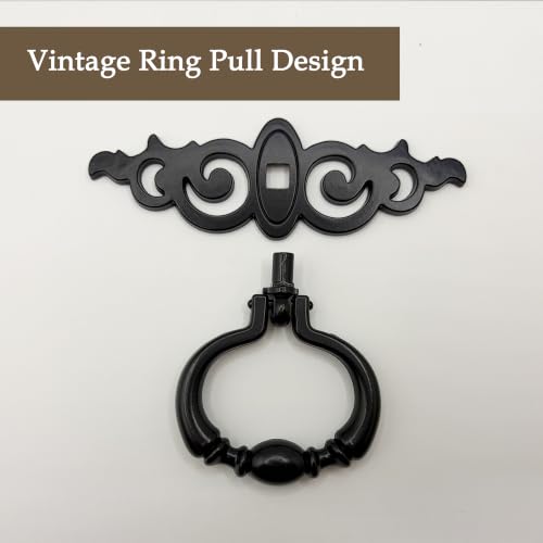 6 Pack Black Ring Pull Handles, Single Hole Cabinet Hardware - color: Black