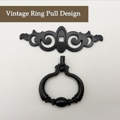 6 Pack Black Ring Pull Handles, Single Hole Cabinet Hardware - color: Black