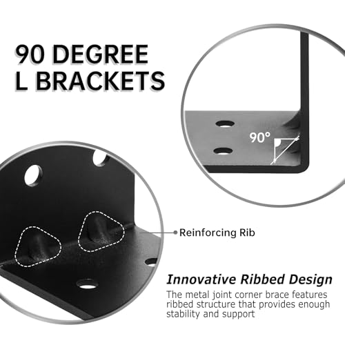4 PCS Heavy Duty Steel Corner Brackets, 4"x4"x3" 90 Degree L Right Angle Bracket, DIY L Shelf Brackets, Metal Joint Timber Connector Support for Wood Shelves, Furniture - size: 4x4x3in
