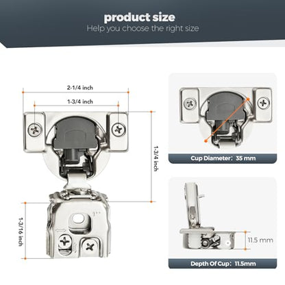 Satin Nickel Cabinet Hinges, 1 Inch Overlay, 20 Pack(10 Pairs) - size: 1 inch Overlay
