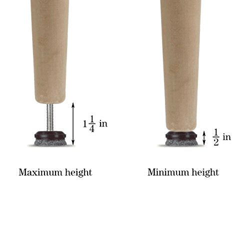 HUAYY 4 Pack Adjustable Furniture Leveling Feet, 1/4-20 Threaded Stem, Integrated Felt Pads for Hardwood Floors, Fit Table Chair Cabinet Sofa Legs, Brown Base with Gray Felt - size: 1 in(4 Pack)
