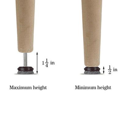 HUAYY 4 Pack Adjustable Furniture Leveling Feet, 1/4-20 Threaded Stem, Integrated Felt Pads for Hardwood Floors, Fit Table Chair Cabinet Sofa Legs, Brown Base with Gray Felt - size: 1 in(4 Pack)