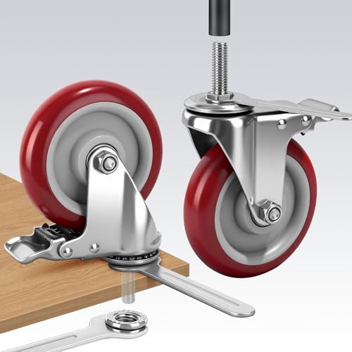 Caster Wheels,5 Inch Locking Swivel Caster for Furniture with Threaded Stem - size: 5"20pack