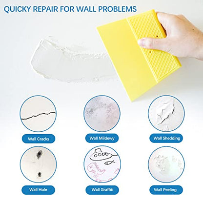 Drywall Repair Kit,Drywall Hole Patch Repair Kit to Fix Wall Surface Holes and Creak Damage with White Repair Putty 17OZ,8PCS Aluminum Repair Patchs,Scraper,Sanding Pad Fill Quick and Easy Solution - color: 19-in-1 SET (2 Cans of Spackle)