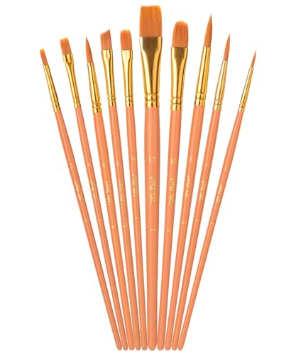 Mr. Pen- Acrylic Paint Brushes Set, 10 Pack, Round & Pointed Tip - color: Soft Ochre, size: 10 Pcs