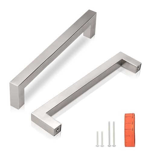KNOBWELL 6 Pack 4 inch Brushed Nickel Kitchen Cabinet, Stainless Steel Cupboard Door Handles Pulls for Vanity Chest Nightstand Drawer Dresser - Hole Distance 4", Overall Length 4-1/2" - color: Brushed Nickel, size: Hole Center:4 inch(102mm)