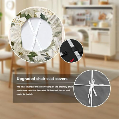 Chair Seat Covers - Waterproof Stretch Printed Dining Room Chair Cover with Elastic Ties Removable Washable Dining Upholstered Chairs Protector (Green, Four-Piece Set) - color: Green, size: Four-piece set