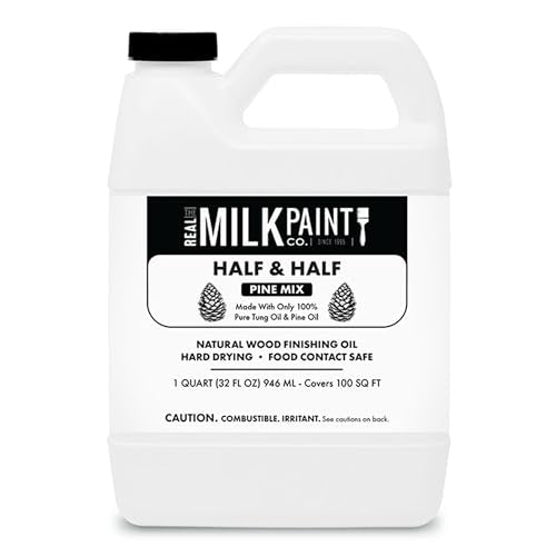 Real Milk Paint, Half and Half, Pure Tung Oil with Pine for Wood Finishing, Cutting Boards, Butcher Blocks, Clay, Stone, and Slate, 32 oz. - color: Pine, size: 32 Ounce (Pack of 1)