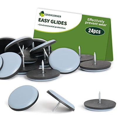 Nail on Furniture Glides, 24 PCS 1.5" Chair Sliders for Carpet - size: 24PCS 1 1/2''