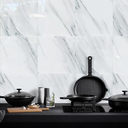 Peel and Stick Backsplash Tile,10pc Waterproof Marble Wall Panels - color: White and Grey