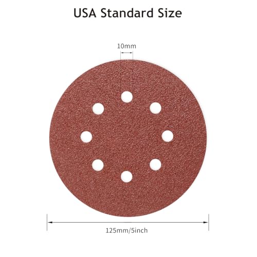 50 PCS 5 Inch 8 Hole Sanding Discs 60-320 Mixed Grit