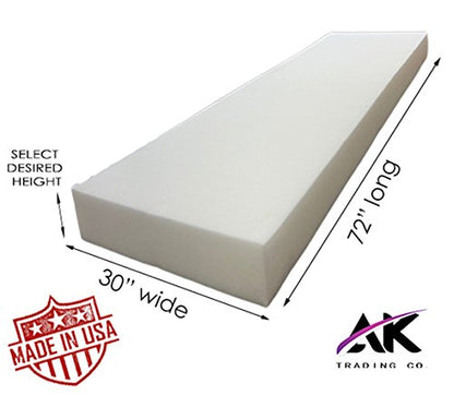 AK TRADING CO. Upholstery Foam Cushion, High Density Foam Sheet - Made in USA, 3 x 30 x 72 - size: 3x30x72
