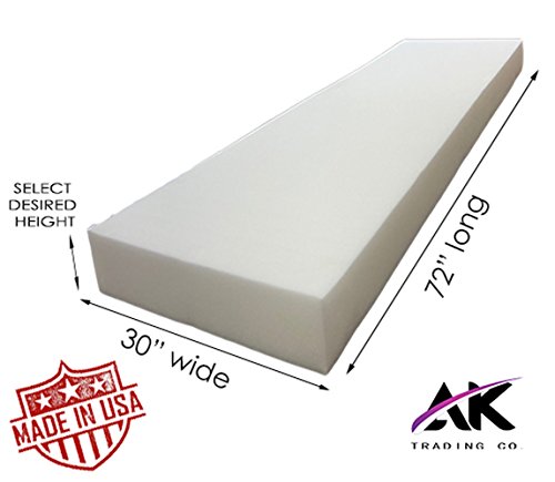 AK TRADING CO. Upholstery Foam Cushion, High Density Foam Sheet - Made in USA, 6 x 30 x 72 - size: 6x30x72