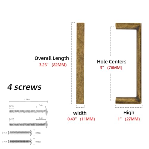Antique Brass Kitchen Cabinet Pulls 3 Inch 10 Pack - color: Antique Brass, size: 3'' Hole Center(76mm)