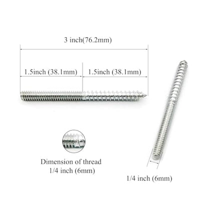 12 Pack 1/4-20 x 3 Inch Silver Hanger Bolts 1/4-20" Double Headed Bolts 1/4 Wood Dowel Screw Self-Tapping Screw Hanger Bolts for Furniture Screws Double Screw Threaded Rods Bolt 75mm Length - size: Silver 1/4-20"x3"-12PCS