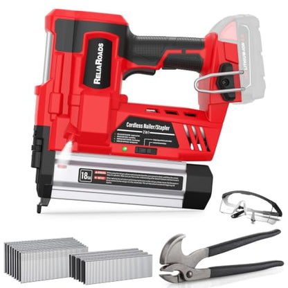 ReliaRoads 2" Cordless Brad Nailer, 2 in 1 18GA Staple Nail Gun Battery Powered Compatible with MilWauke 18V Battery, Electric Nail Gun Stapler with Nails Puller, 1600 Nails(Battery Not Included)