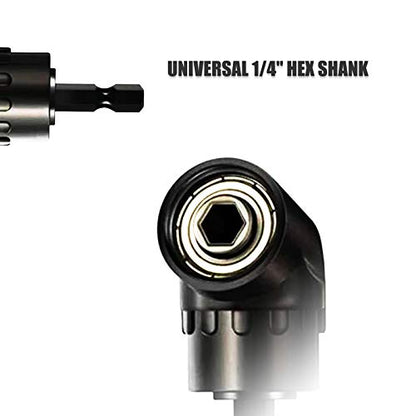 Right Angle Drill Attachment 1/4inch Hex Shank Right Angle Screwdriver Drill Bit Holder 105 Degree Drill Bit Extension Socket Adapter+ Flexible Drill Bit Extension-BLACK